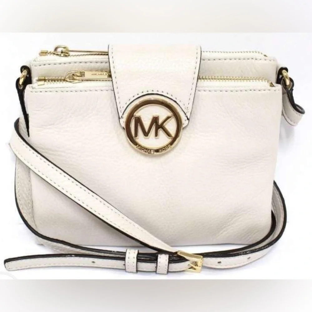 AUTHENTIC Michael Kors Fulton Leather Crossbody Bag in Vanilla